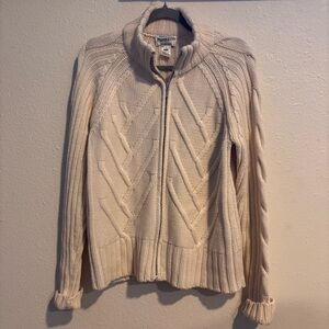 Pendleton Vintage Merino Wool Full Zip Cardigan Sweater Cream Ivory Large EUC